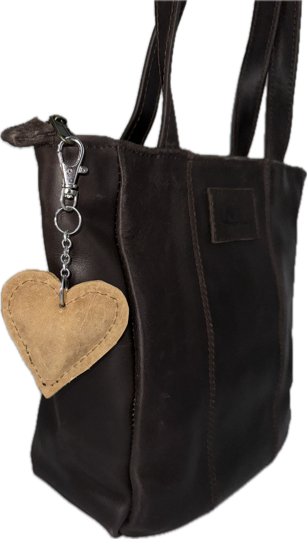 Heart Key Chain / Bag Accessory - Matt Light Brown